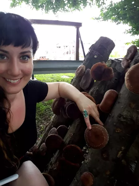 Rooftop Garden project manager Kelsey Sheridan with some of Spirit's mushroom harvest - PHOTO: SPIRIT