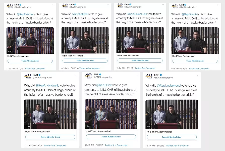 Seven FAIR attack ads targeted at vulnerable Democrats - SCREENSHOT TAKEN FROM TWITTER
