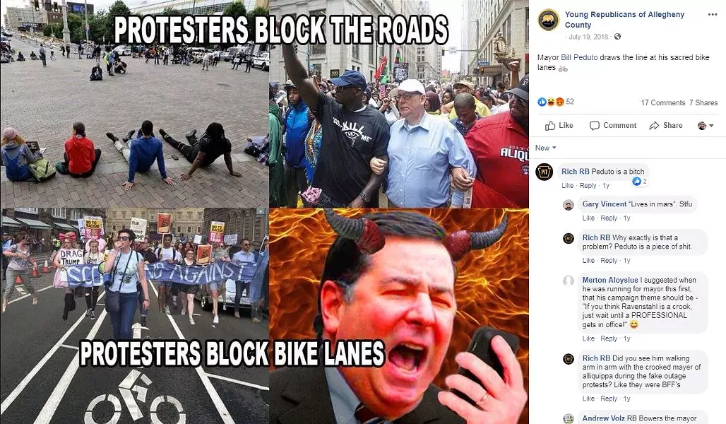 Post mocking Bill Peduto on Young Republicans of Allegheny County Facebook page - SCREENSHOT TAKEN FROM FACEBOOK