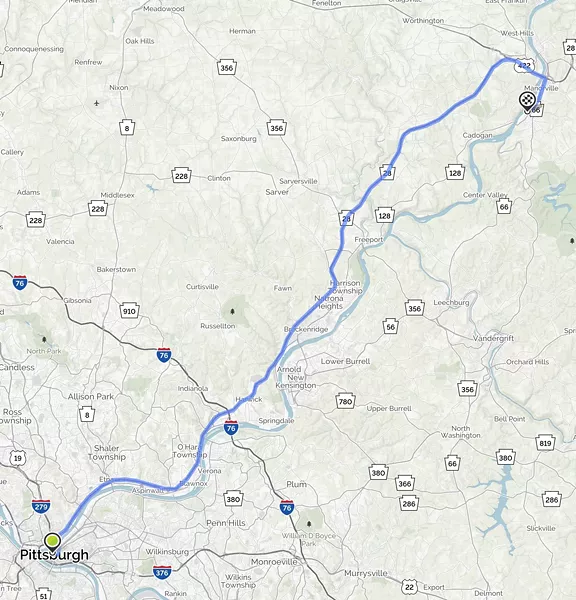 Ford City sits about 45 minutes northwest of Pittsburgh - ©MAPQUEST.COM