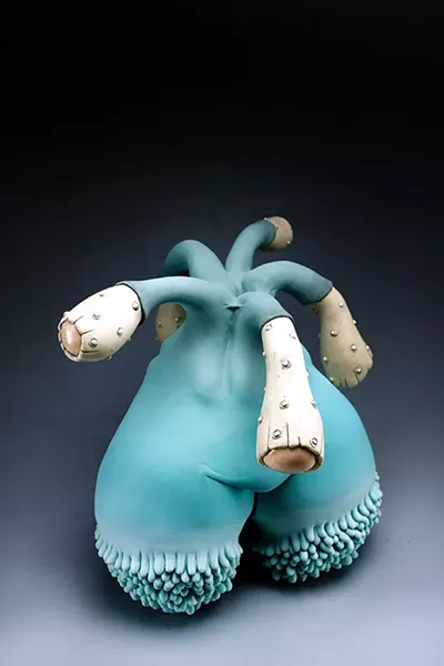 Sara Catapano, “Young Gun,” (stoneware, glaze, underglaze) - PHOTO COURTESY OF BOXHEART GALLERY