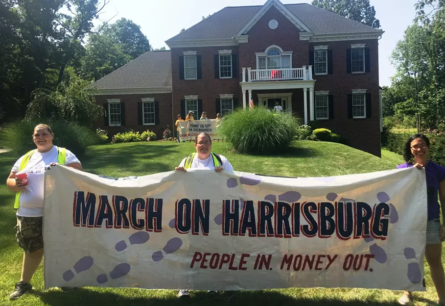Protesters in front of Mike Turzai's home - PHOTO COURTESY MARCH ON HARRISBURG