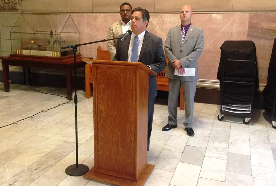 Jay Costa at a press conference - CP PHOTO BY RYAN DETO