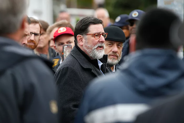 Bill Peduto at the Tree of Life Synagogue in Squirrel Hill on Oct. 27, 2018 - CP PHOTO: JARED WICKERHAM