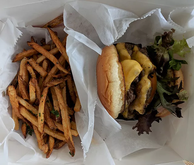 In-n-aht burger with fries at Take Hat! The Pittsburgh Sandwich Society - CP PHOTO: MAGGIE WEAVER