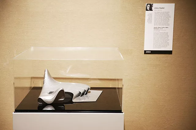 Zaha Hadid’s model for the Heydar Aliyev Center, displayed at the Carnegie Museum of Art - CP PHOTO: JARED WICKERHAM