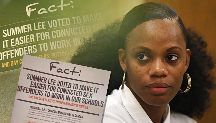State Rep. Summer Lee, with controversial mailers sent out by challenger Chris Roland