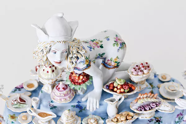 “Covet” (detail) from Forbidden Fruit: Chris Antemann® at Meissen, Oct. 3 at The Frick Art & Historical Center - PHOTO COURTESY OF ©CHRIS ANTEMANN AND MEISSEN COUTURE®