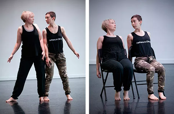 Maria Sheridan and Ru Emmons rehearse Stay Up. - PHOTO BY HEATHER MULL