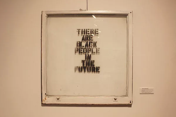 "There are Black People in the Future" (2013), a mixed-media work by Alisha B. Wormsley - Art on loan from Transformazium, the Art Lending Collection at Braddock Carnegie Library