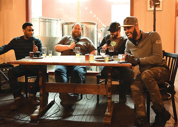 Drinking Partners podcast co-host Ed Bailey (left) with Reclamation Brewing Co. co-owners Ben Smith and Ben Duncan and co-host Day Bracey, in February