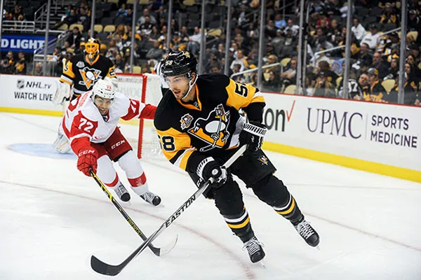 Pittsburgh Penguins Kris Letang during the Pens vs. Red Wings preseason game on Wed., Oct. 5 - CP PHOTO BY VINCENT PUGLIESE
