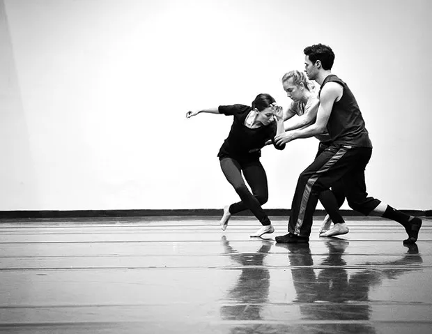 Lindsay Fisher, Montana Michniak and Matt Pardo rehearse Over Exposed - PHOTO COURTESY OF BEN VIATORI