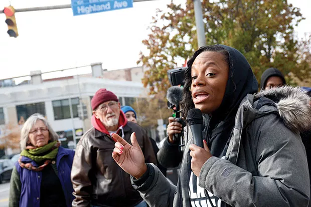 Summer Lee, a candidate for the Pennsylvania House 34th District, implores the crowd to be politically active. - CP PHOTO BY STEPHEN CARUSO