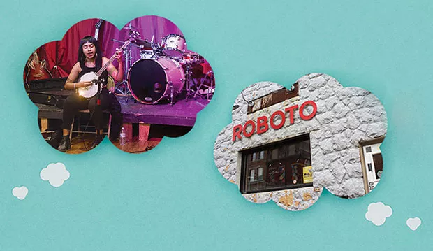 The Childlike Empress plays a benefit show for Planned Parenthood at The Glitter Box Theater in 2017, left; The Mr. Roboto Project, right