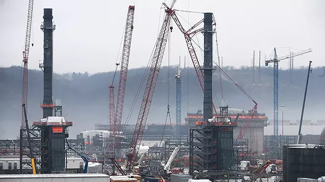 The site of a Shell ethane cracker plant, shown under construction in 2018, in Monaca, Pa.