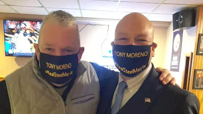 Pittsburgh Democratic Committee Chair Kevin Quigley posing with mayoral candidate Tony Moreno