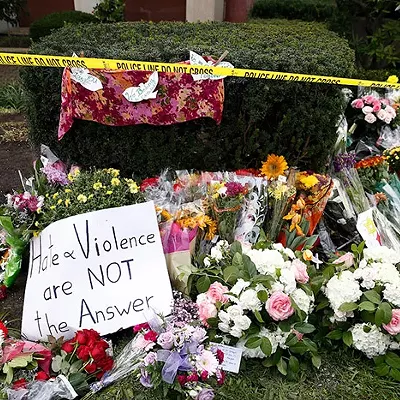 A memorial for the victims killed by gun violence at the Tree of Life Synagogue in October 2018