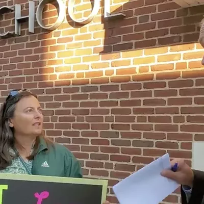 Mike Turzai (right) speaking with public-education advocates