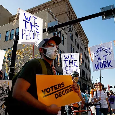 Pittsburghers during an "Every Voice Heard, Every Vote Counted" march following the projection of the Biden-Harris win on Sat., Nov. 3.