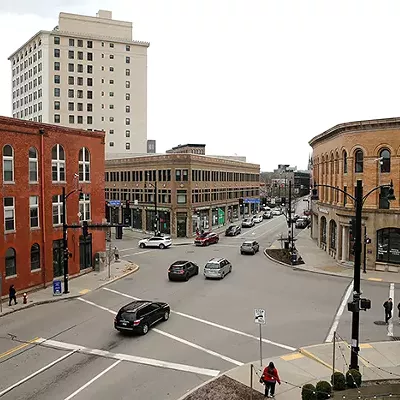 Intersection of Centre and S Highland avenues in Pittsburgh's East Liberty neighborhood