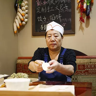 In the kitchen with Guoqing Wu at Northeastern Kitchen