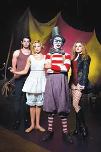 Welcome to the circus: from left, Curtis Gillen, Kaile Torres, Arya Shahi and Catherine Urbanek star in CMU School of Drama's He Who Gets Slapped. - PHOTO COURTESY OF LOUIS STEIN.