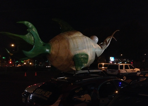 As promised, the weird turnip fish car at the Yes on 92 party.