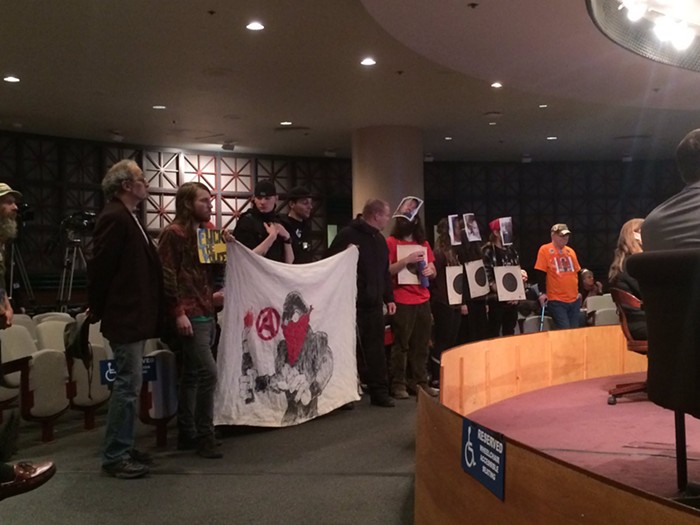 Demonstrators at Wednesdays City Council meeting. This was in the morning, before things devolved in the afternoon session.