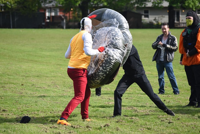 Protesters goofing off