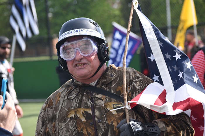 A number of Trump fans wore helmets in anticipation of a fight