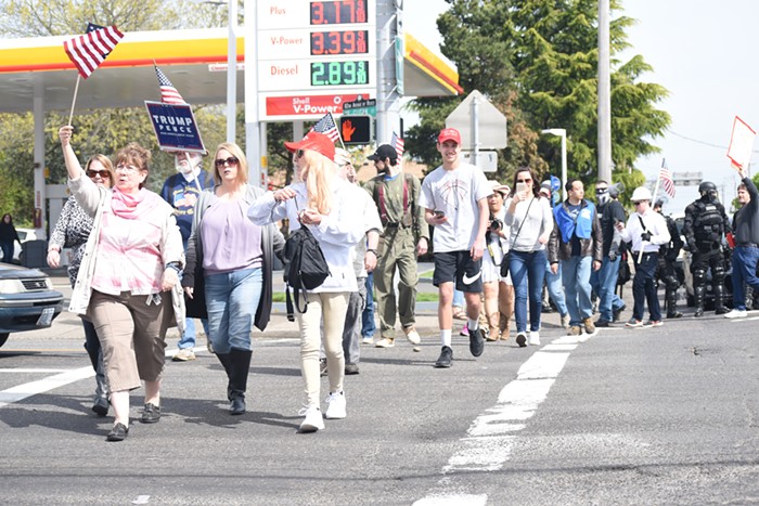 Trump fans, marching