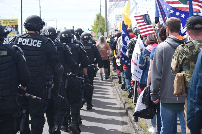 A heavy police presence during the march