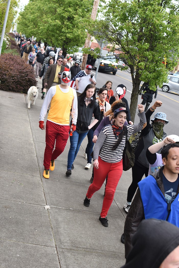 Protesters following the march