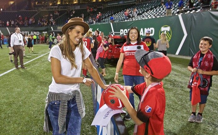 She Lives! Tobin Heath made a brief appearance after the match.