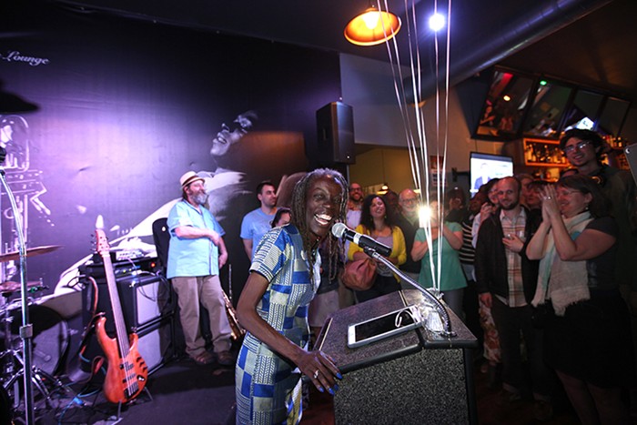 Jo Ann Hardesty at Soleas Lounge on election night.