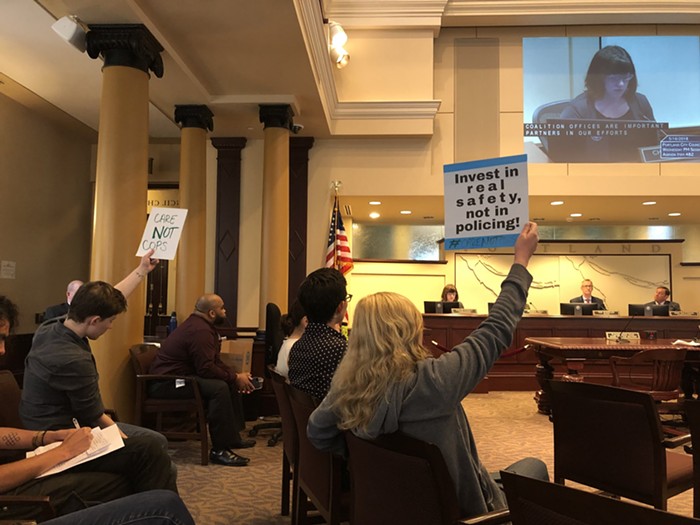 Silent protest during this afternoons meeting.