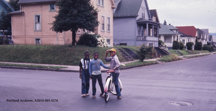 Kids pose for a photo in Albina Neighborhood in 1963.