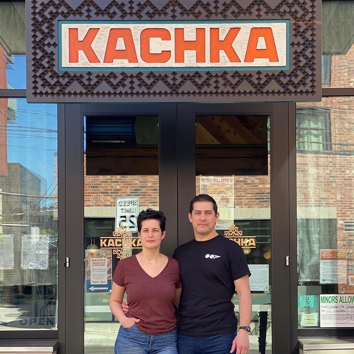 Bonnie (left) and Israel Morales (right) in front of their restaurant Kachka.