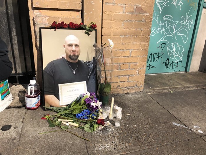 A memorial to Elifritz outside the Cityteam shelter where he was killed. A memorial to Elifritz outside the Cityteam shelter where he was killed.