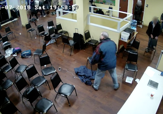 John Elifritz inside the Cityteam shelter, shortly before being fatally shot by police. Still from video caught on the shelters surveillance camera.