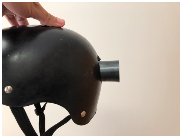 The helmet plaintiff Aaron Cantu was wearing when he was hit by an officer's flash-bang grenade.
