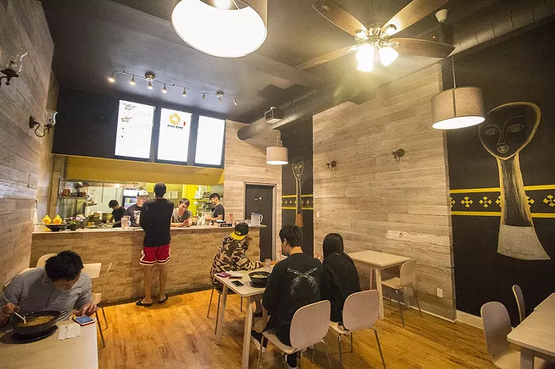 A mural from the restaurant's previous tenant, Moya, watches diners at Bing Bing. - MABEL SUEN