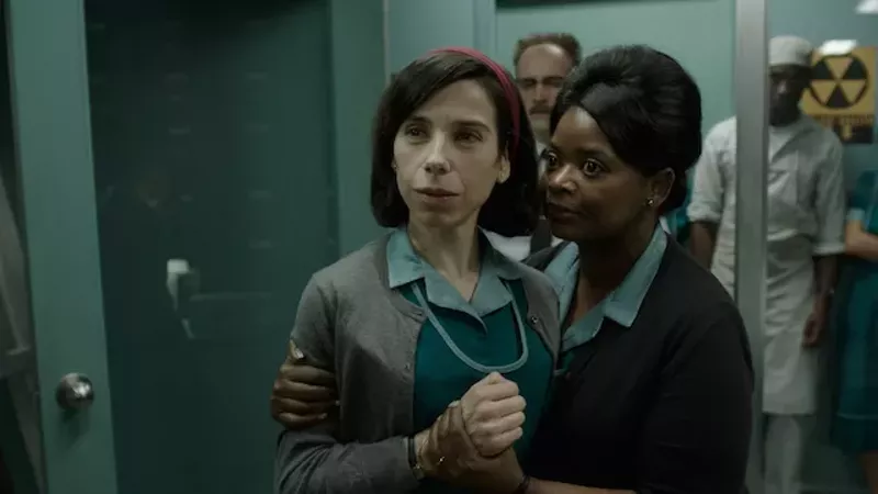 Elisa and Zelda (Sally Hawkins, Octavia Spencer) are janitors and friends in the 1960s. - COURTESY OF FOX SEARCHLIGHT PICTURES; © 2017 TWENTIETH CENTURY FOX FILM CORPORATION