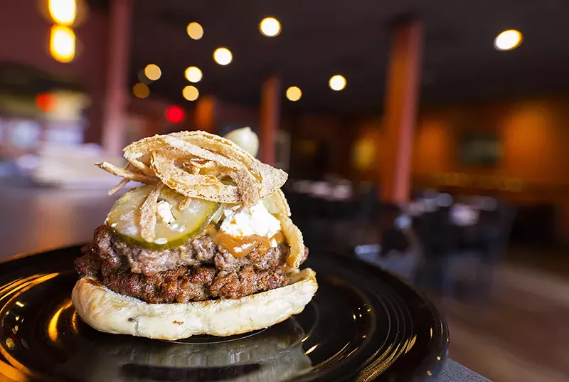 The grass-fed burger, a riff on an everything bagel, is a misfire. - MABEL SUEN