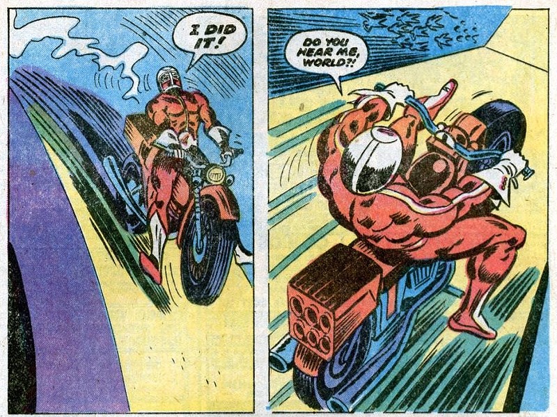 Remember, kids: always wear a helmet and a skin-tight red jumpsuit when daredevil-ing. - IMAGE VIA APOTHEOSIS COMICS