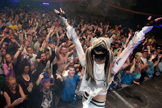 Thousands of people dance to dubstep, EDM and more at the cave rave. - JON GITCHOFF