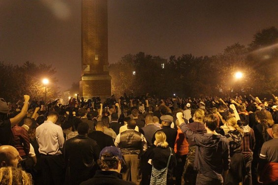 Hundreds of protesters swarm the Saint Louis University campus. - DANNY WICENTOWSKI