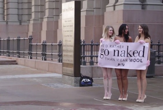 Emily Lavender, Shena Hendrix and Georgia Argiris braved the cold, naked, to promote PETA's campaign "I'd rather go naked than wear wool." - STEPHANIE ZIMMERMAN