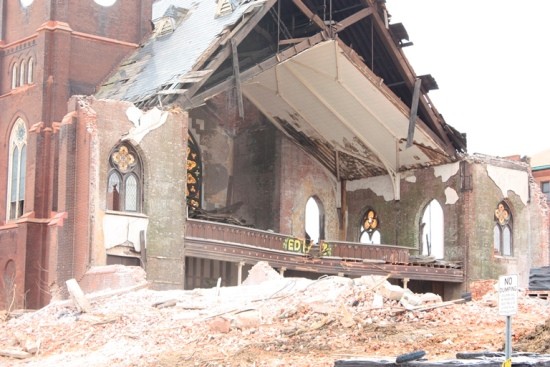 The sanctuary of Bethlehem Lutheran under demolition. - ALL PHOTOS BY CHRIS NAFFZIGER UNLESS OTHERWISE NOTED